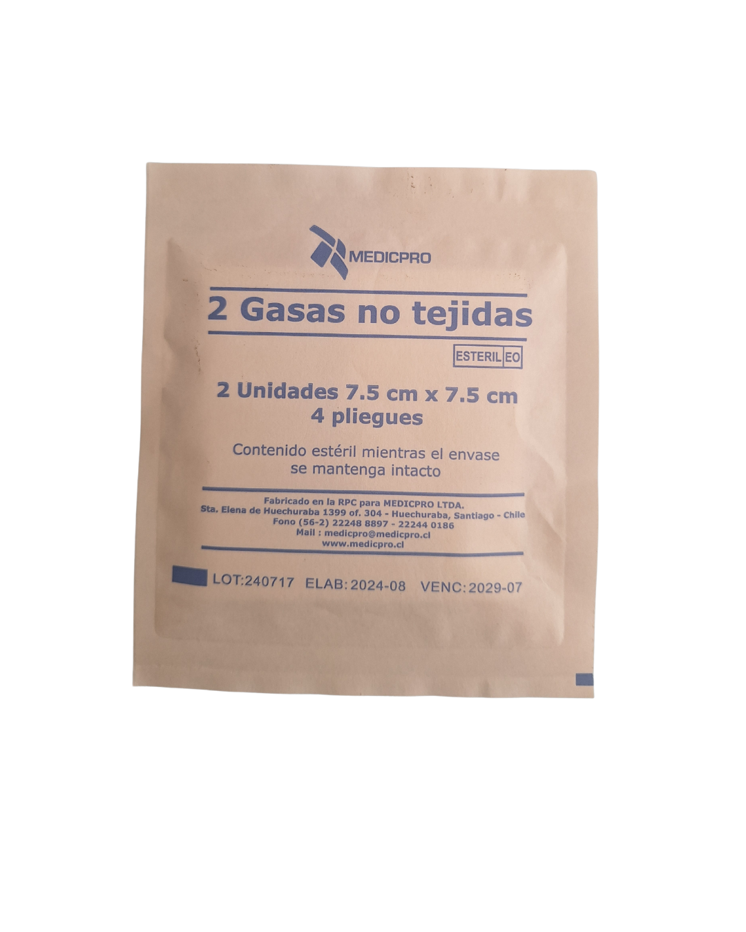 GASA NO TEJIDA ESTÉRIL 7.5 CM X 7.5 CM. UNIDAD