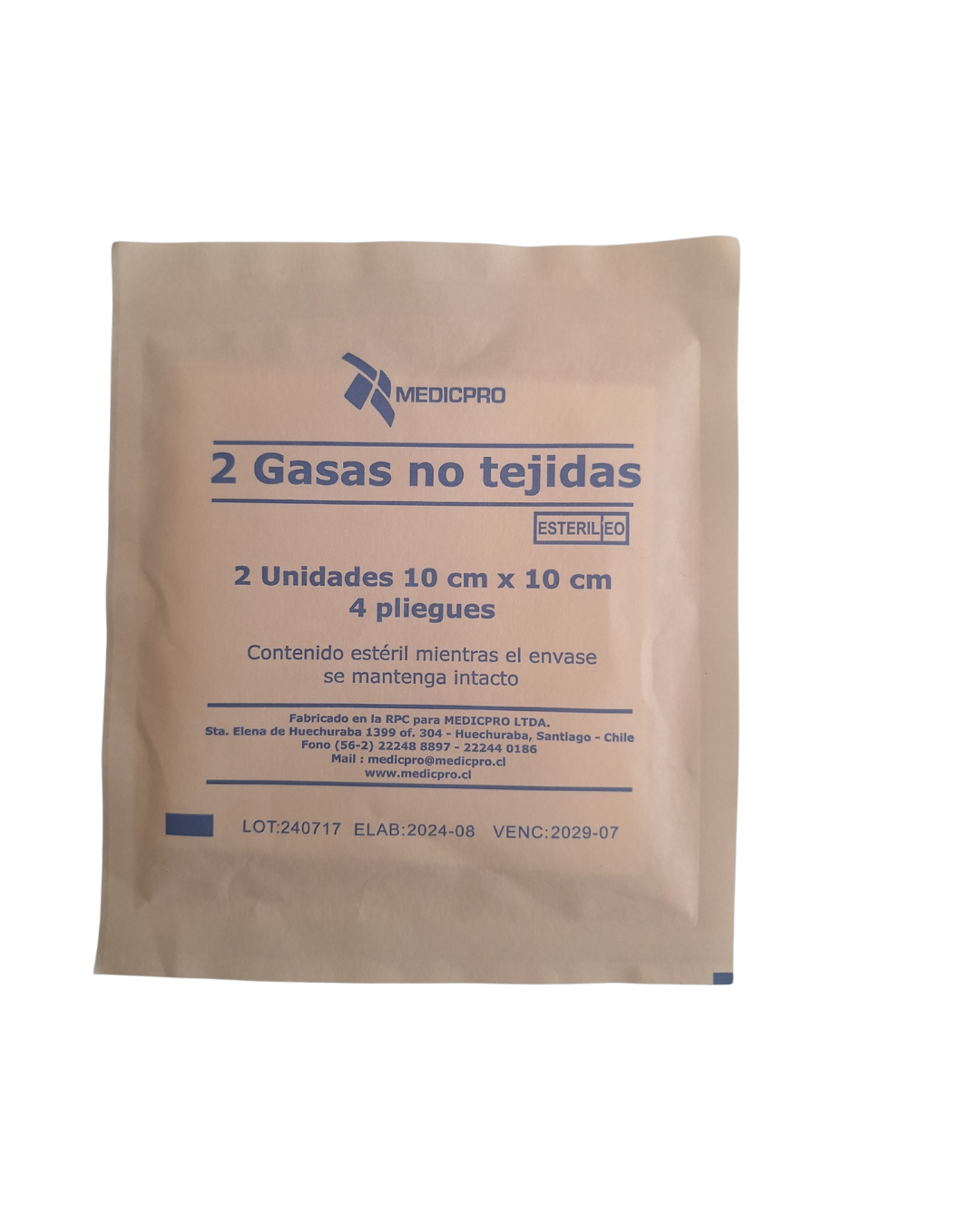 GASA NO TEJIDA ESTERIL 10 CM X 10 CM. UNIDAD