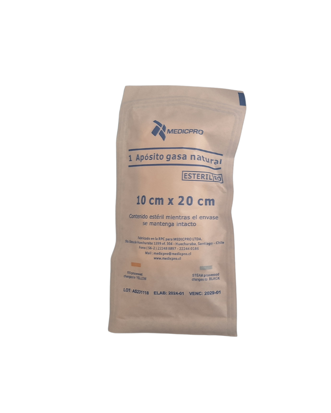 APÓSITO GASA NATURAL ESTÉRIL 10 X 20 CM